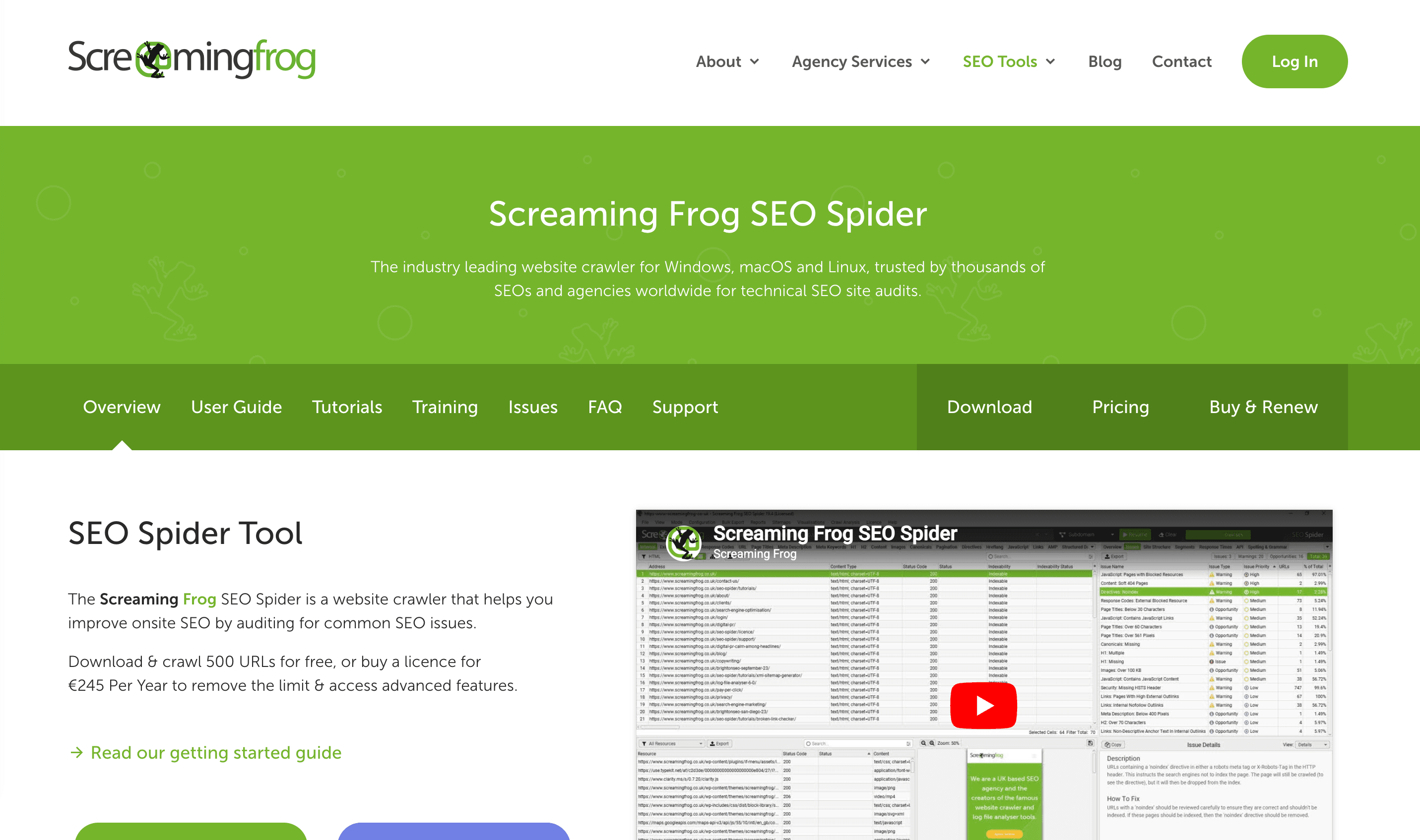 Trang chủ Screaming Frog SEO Spider — ứng dụng crawl website kiểm tra kỹ thuật on-page cho SEO