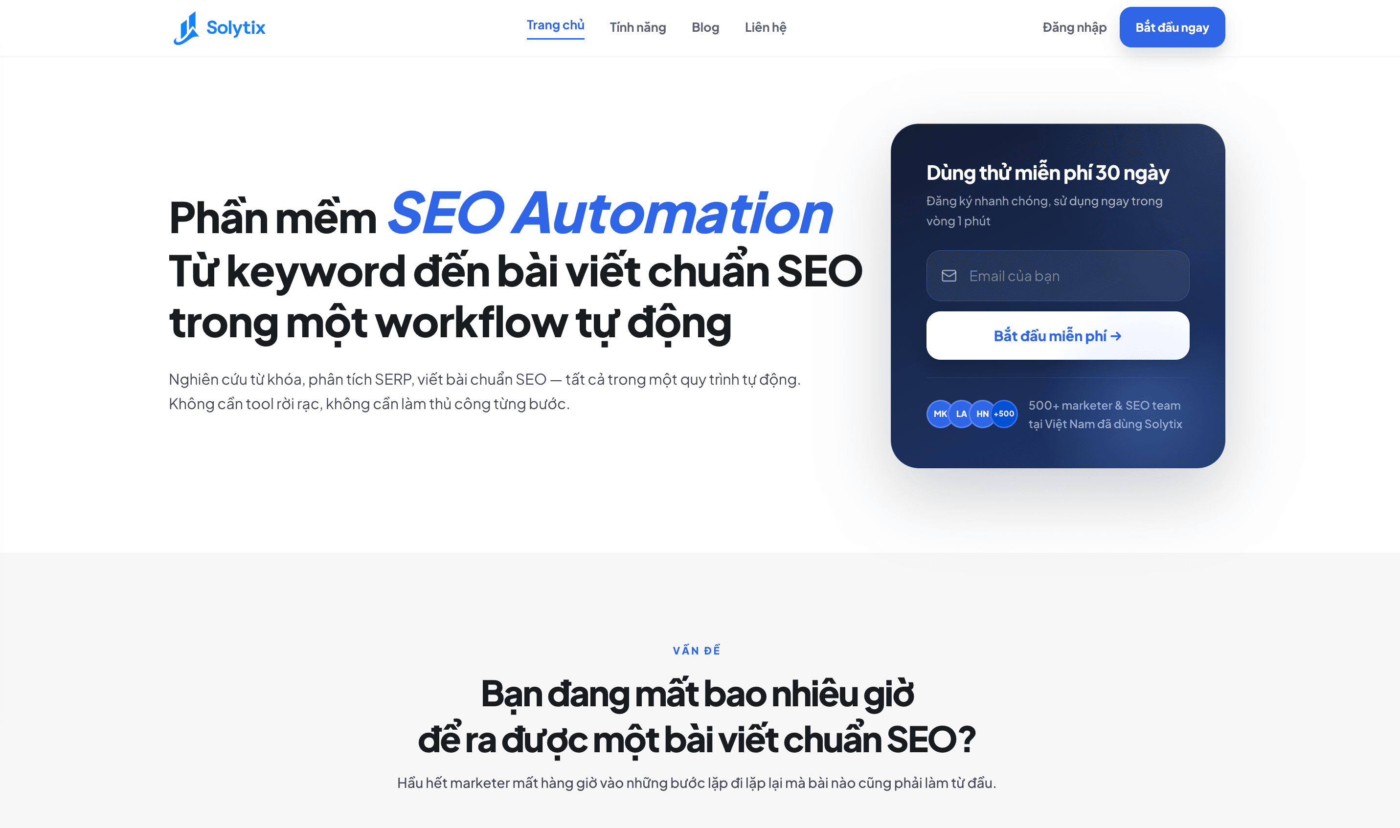 Trang chủ Solytix — nền tảng SEO automation workflow dành cho SEO teams và agencies tại thị trường Việt Nam